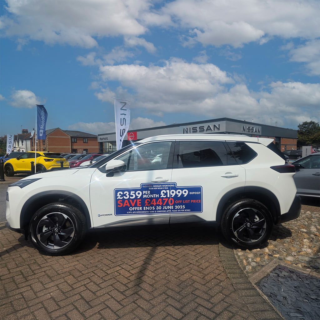 Self-fit vehicle graphics on a car or SUV
