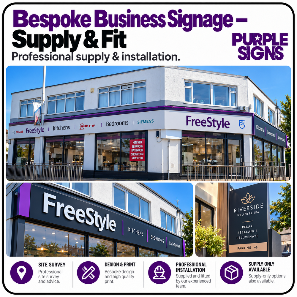Bespoke Business Signage — Supply & Fit showcase featuring shopfront and business signage