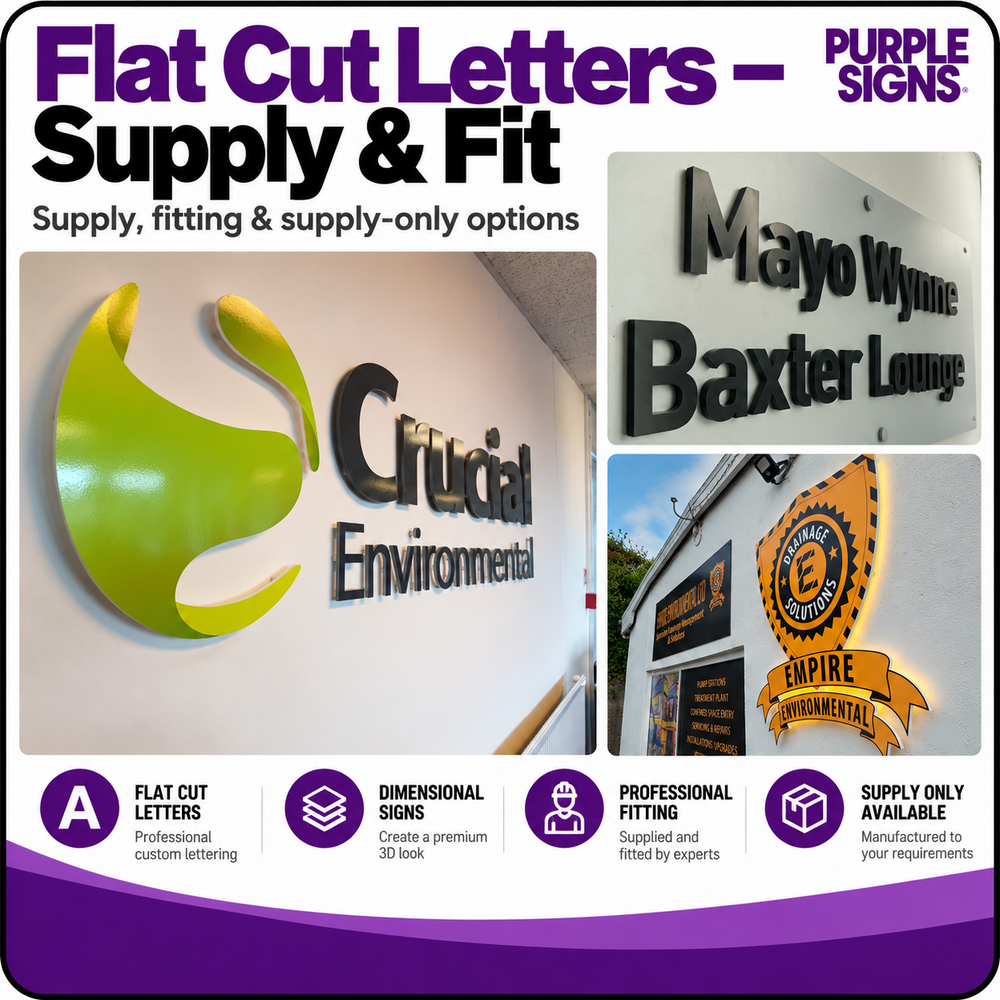 Flat Cut Letters — Supply & Fit showcase featuring dimensional business letters and logos