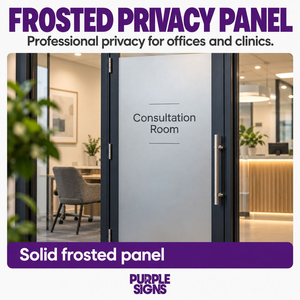 Frosted privacy panel applied to a consultation room glass door
