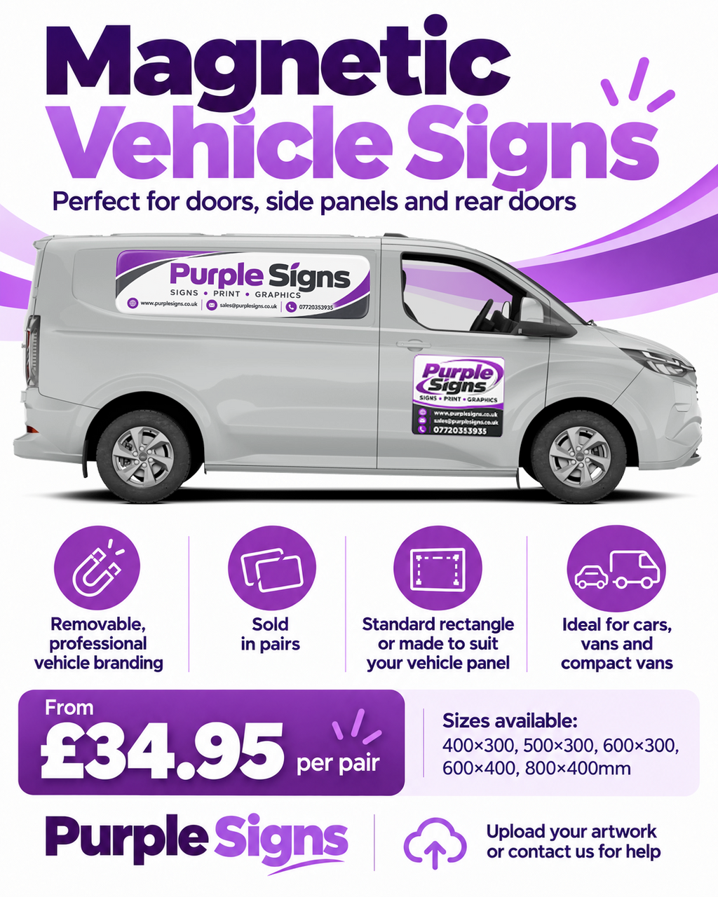 Magnetic Vehicle Signs on medium van side panel and door