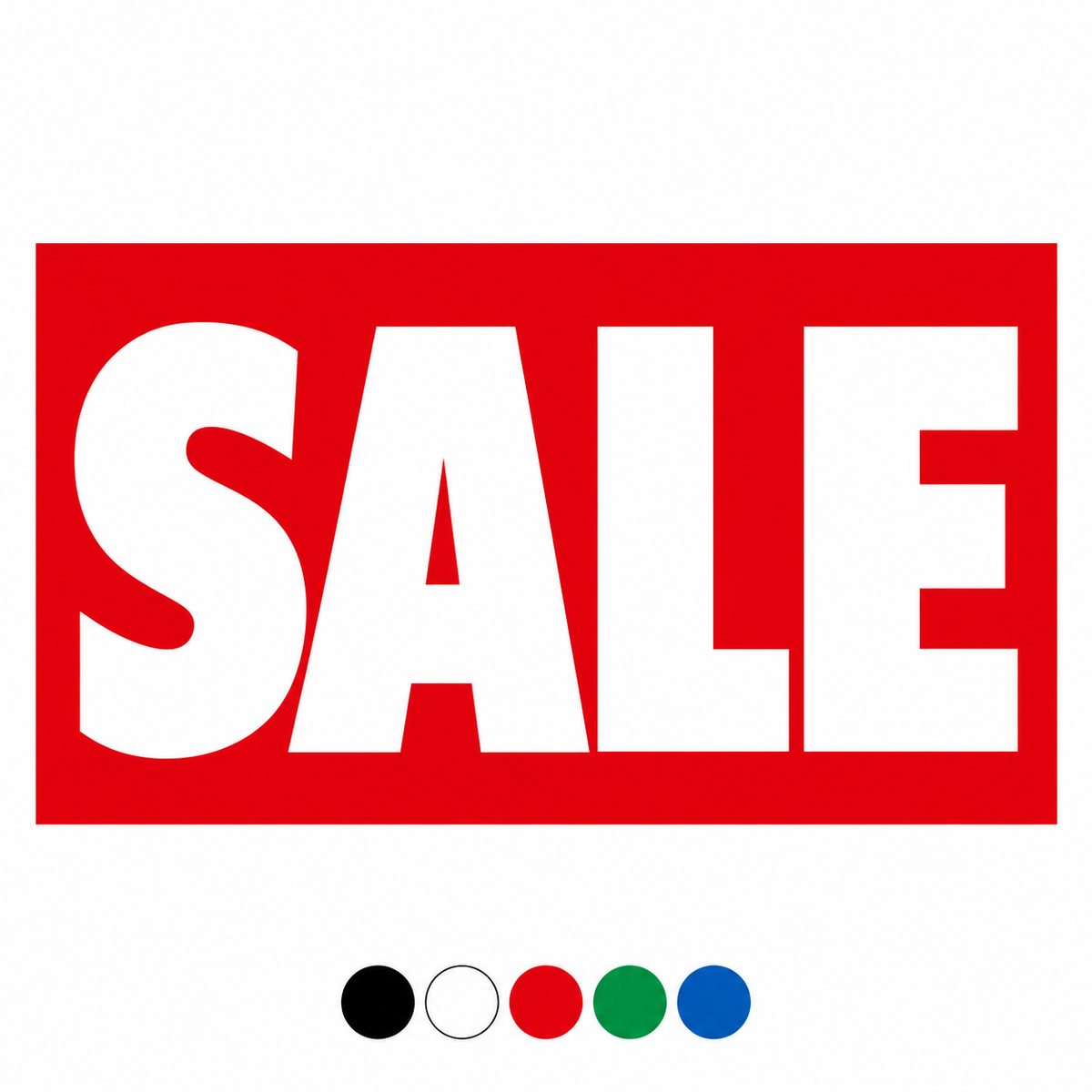 Bold rectangular SALE window graphic design with black, white, red, green and blue colour options