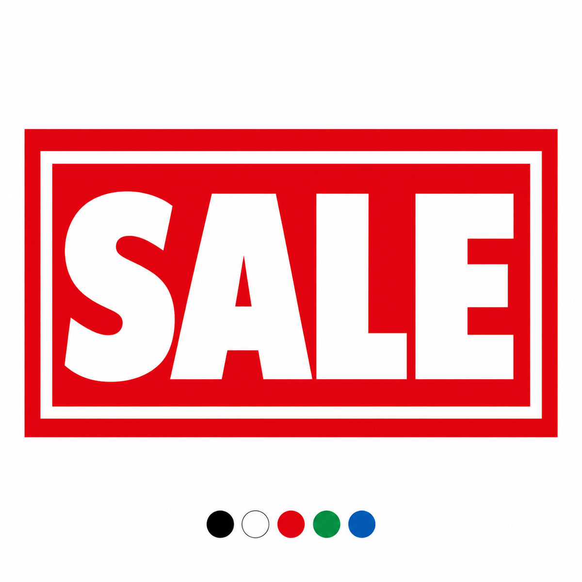 Bordered rectangular SALE window graphic design with black, white, red, green and blue colour options