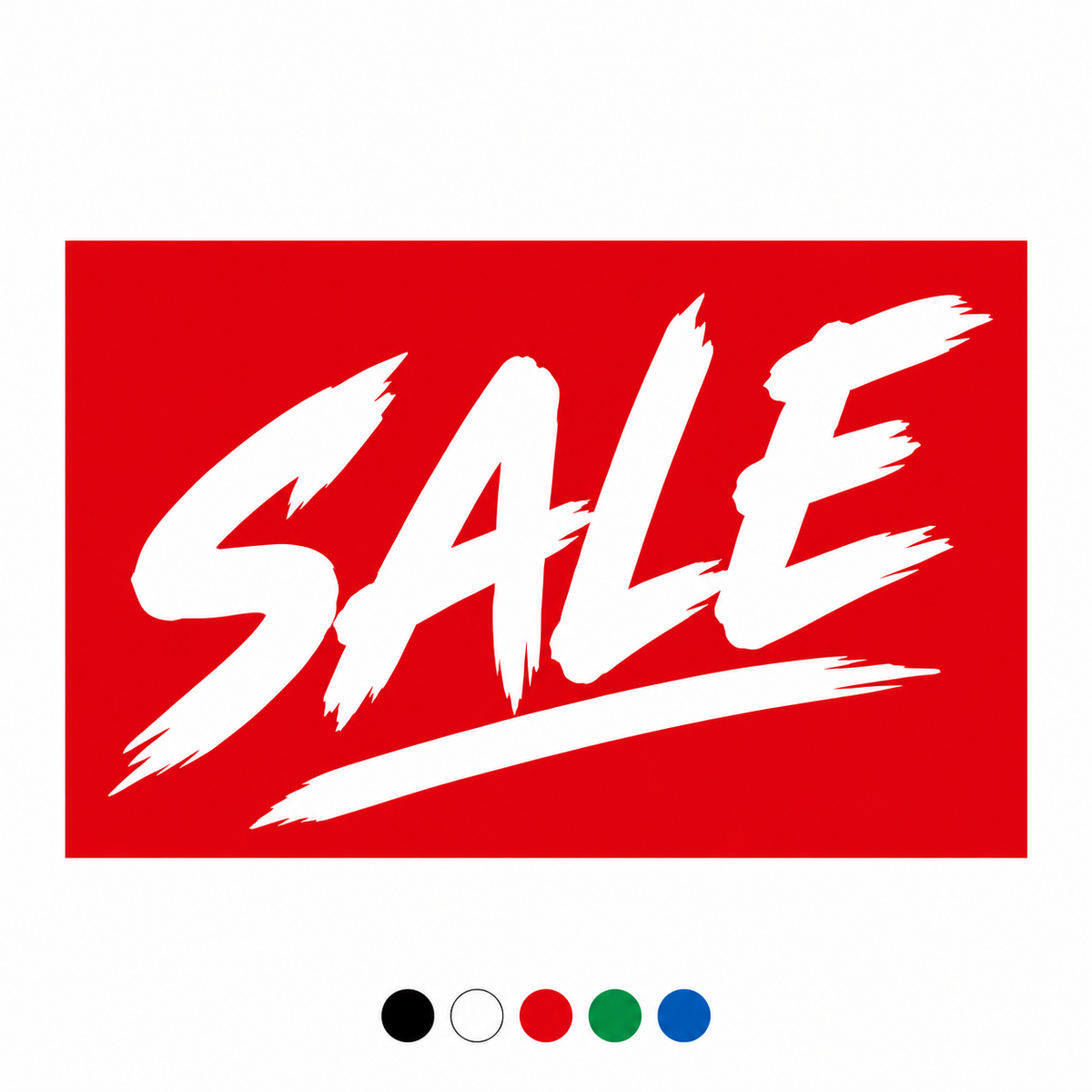 Slash-style rectangular SALE window graphic design with black, white, red, green and blue colour options