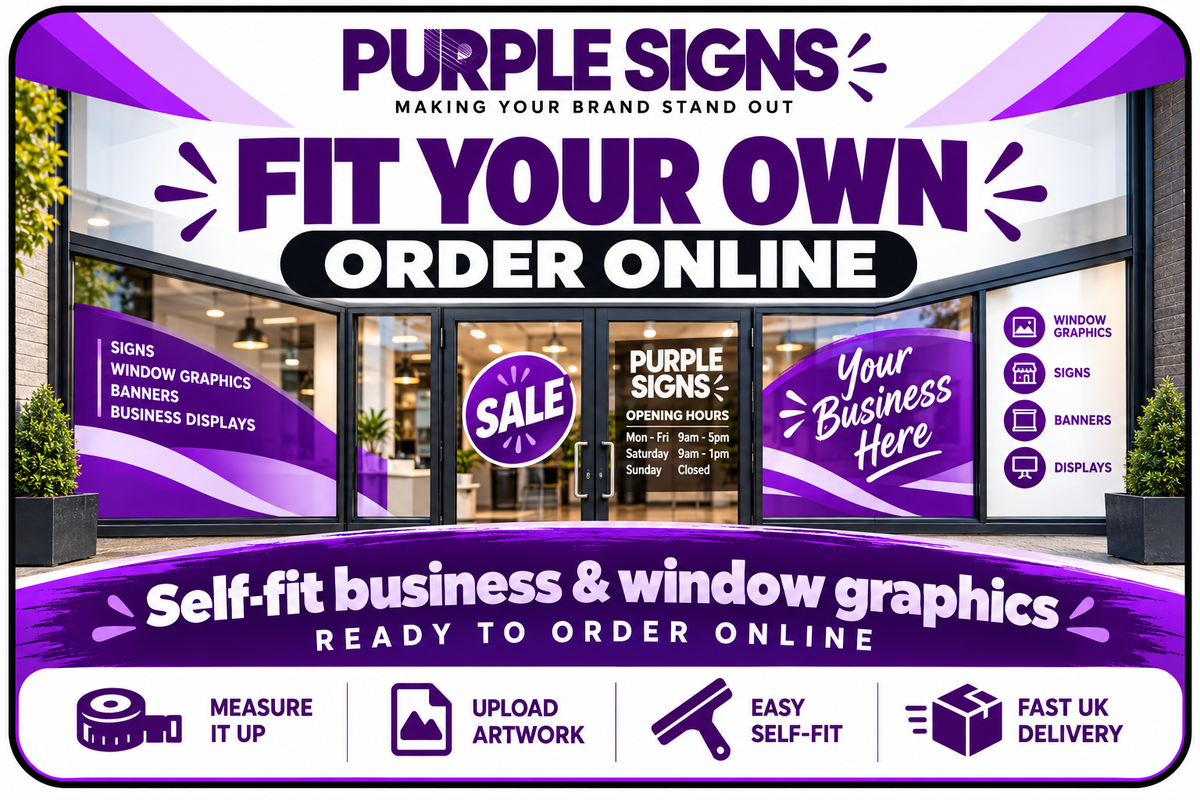 Fit Your Own business and window graphics available to order online from Purple Signs